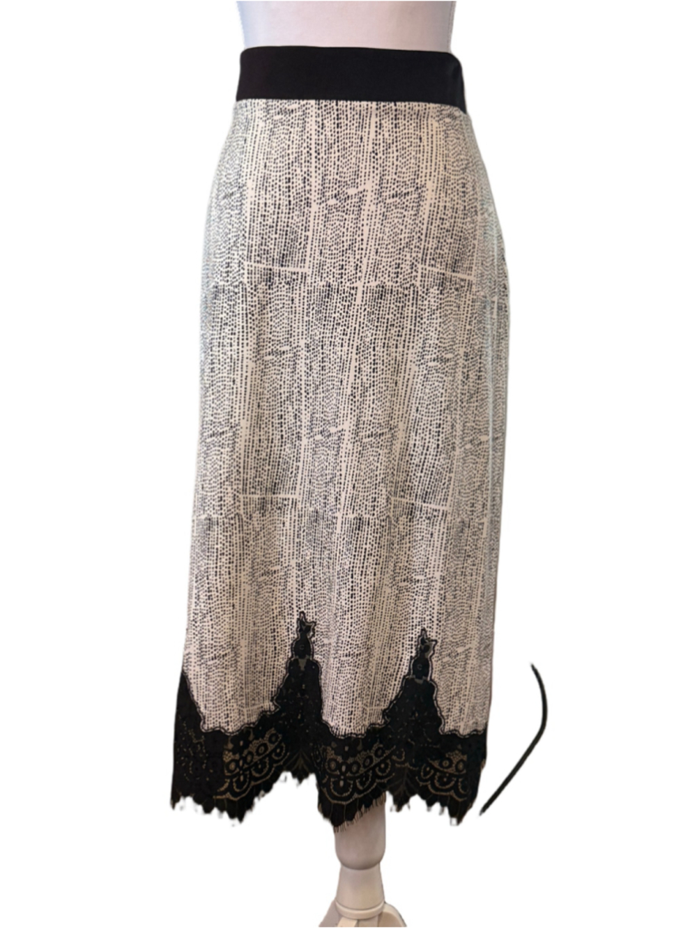 H&M NWT Black White Lace Hem Midi Skirt Size L Stretch Waist